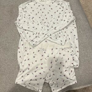 SKIMS White Pajama Set with Colorful Ski Print